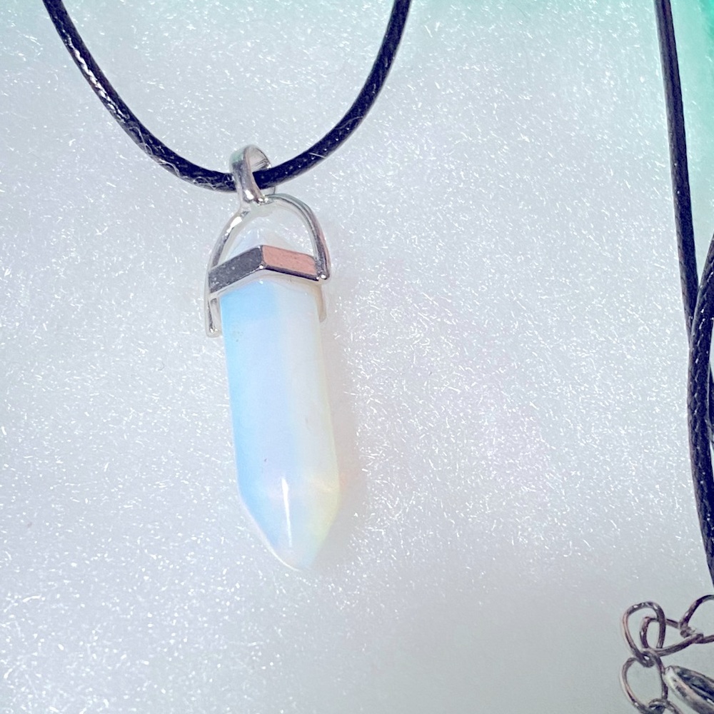 Natural Opal Pendant and Black Necklace 16-18”